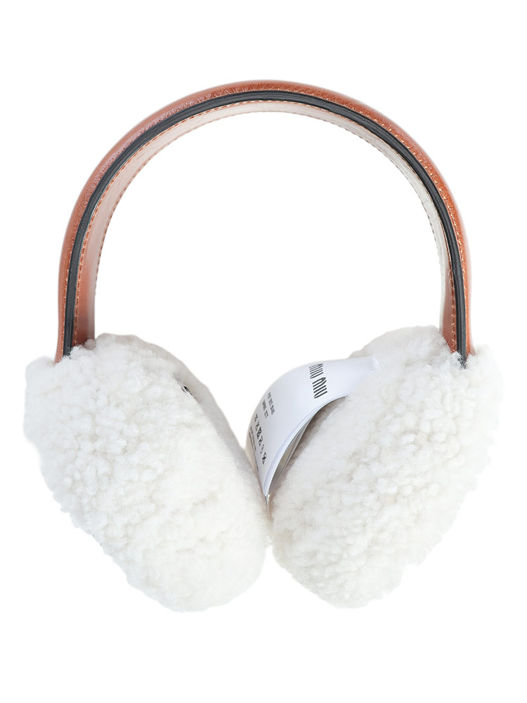 miu miu（ミュウミュウ） イヤーマフ レディース ロゴ レザー ボア