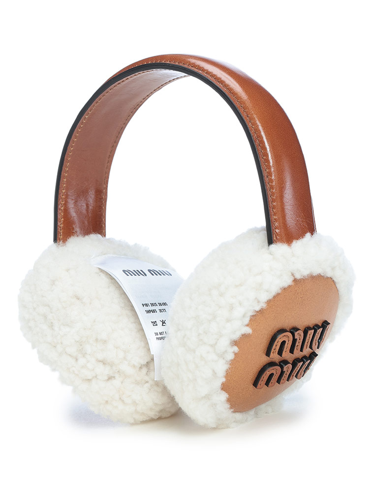 miu miu（ミュウミュウ） イヤーマフ レディース ロゴ レザー ボア