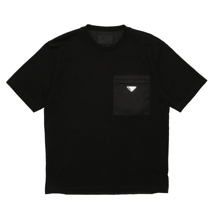 【新品未使用】PRADA プラダ 半袖 Tシャツ ブラック L コットン100% PRADA（プラダ） Tシャツ メンズ ロゴ ポケット トライアングルロゴ