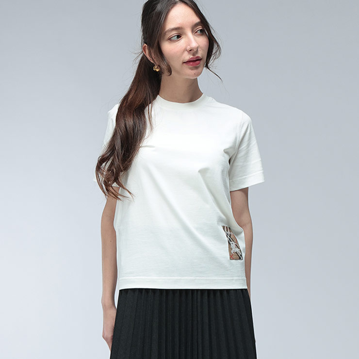 バーバリー　半袖Tシャツ　サイドノバチェック　ホワイト　S 8080856 バーバリー 半袖Tシャツ サイドノバチェック ホワイト S 8080856