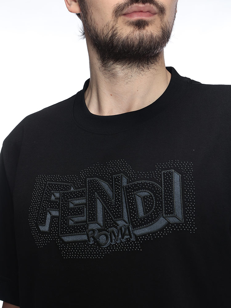 FENDI（フェンディ） メンズ Tシャツ 半袖 ロゴ 刺繍 クルーネック