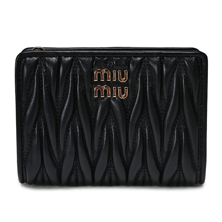 美品　ミュウミュウ　長財布　マテラッセ　ナッパレザー　ブラック　ラウンドジップ miu miu（ミュウミュウ） レディース 財布 マテラッセ ナッパレザー