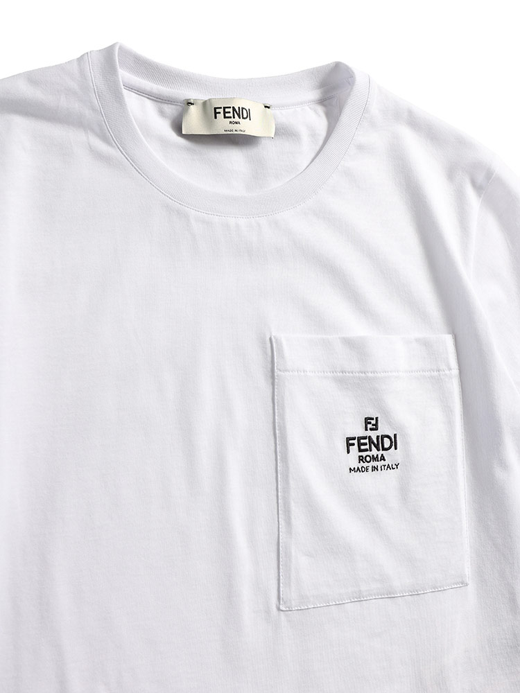 FENDI フェンディ ホワイトジャージー 刺繍入り胸ポケット 半袖