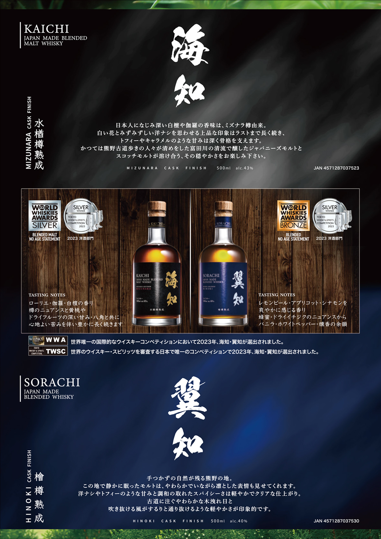 海知 KAICHI 水楢樽熟成 500ml 箱入 ミズナラ樽 ブレンデッドモルト