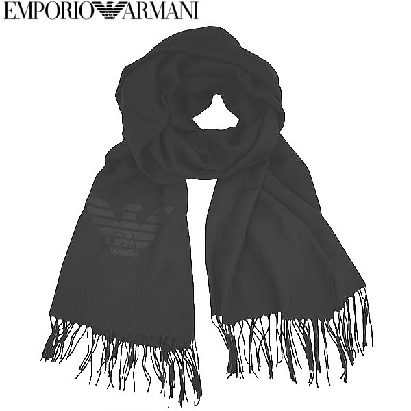 エンポリオ・アルマーニ マフラー スカーフ ブラック系 EMPORIO ARMANI イタリー製 22AW ギフト プレゼント 贈答品