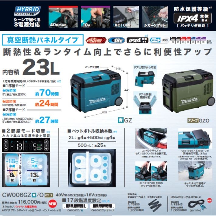 マキタ 充電式保冷温庫 CW006GZO オリ...の詳細画像2