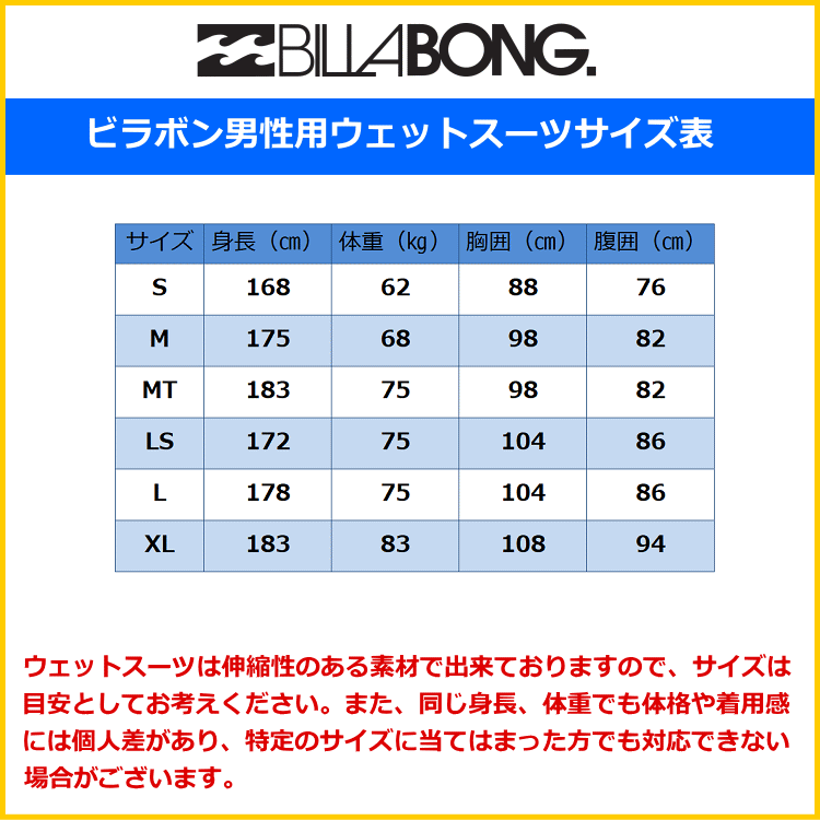 Billabong ビラボン ウェットスーツ メンズ 4mm / 3mm インナーバリア