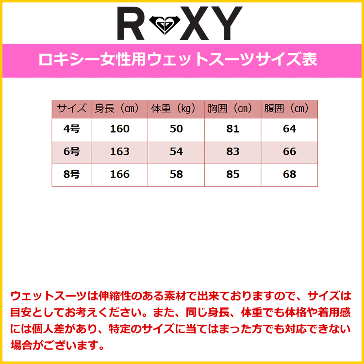 ロキシーウェットスーツ女性用サイズ表