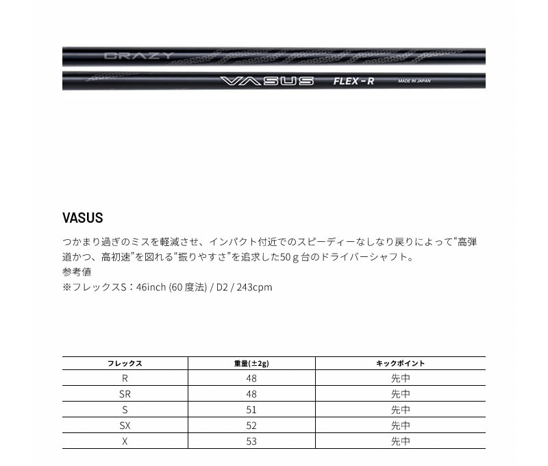 CRAZY（クレイジー） テーラーメイド スリーブ付きシャフト VASUS