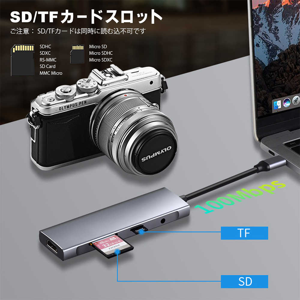 USBハブ 9ポート Type C 9in1 変換アダプタ USB 3.0 2.0×2 USB-C 2.0