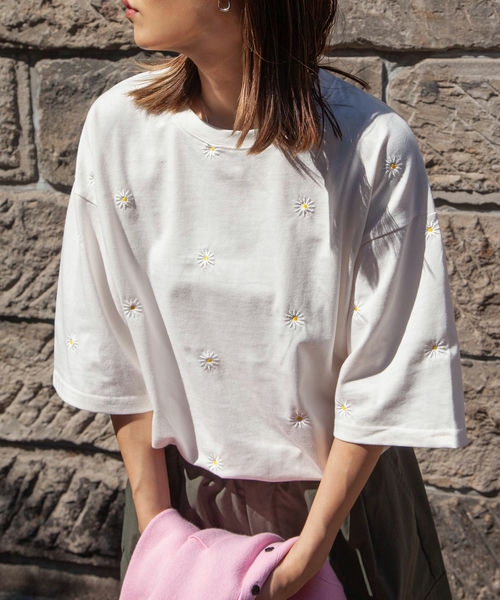 Tシャツ メンズ カットソー 半袖 花柄 フラワー ロゴ刺繍 ビッグシルエット ファッション (161927) ＃｜zip｜02