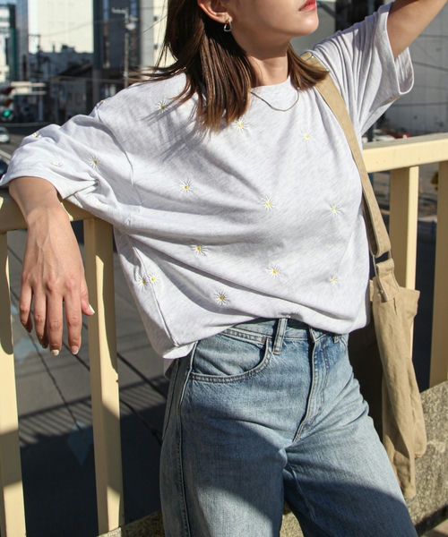 Tシャツ メンズ カットソー 半袖 花柄 フラワー ロゴ刺繍 ビッグシルエット ファッション (161927) ＃｜zip｜03