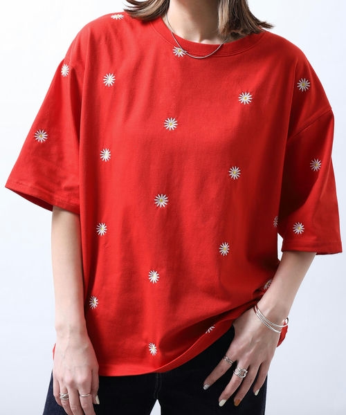 Tシャツ メンズ カットソー 半袖 花柄 フラワー ロゴ刺繍 ビッグシルエット ファッション (161927) ＃｜zip｜05