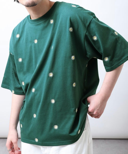 Tシャツ メンズ カットソー 半袖 花柄 フラワー ロゴ刺繍 ビッグシルエット ファッション (161927) ＃｜zip｜06