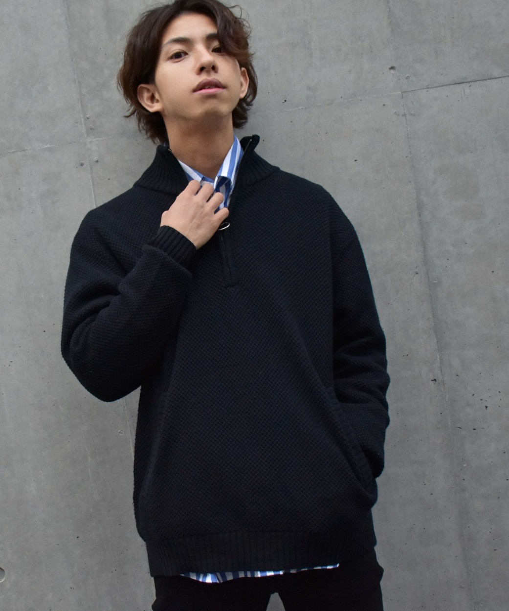 ジップファイブ ニット メンズ プルオーバー ハーフジップ セーター ビッグシルエット 無地 長袖 Zip Five bz Zip 通販 Paypayモール