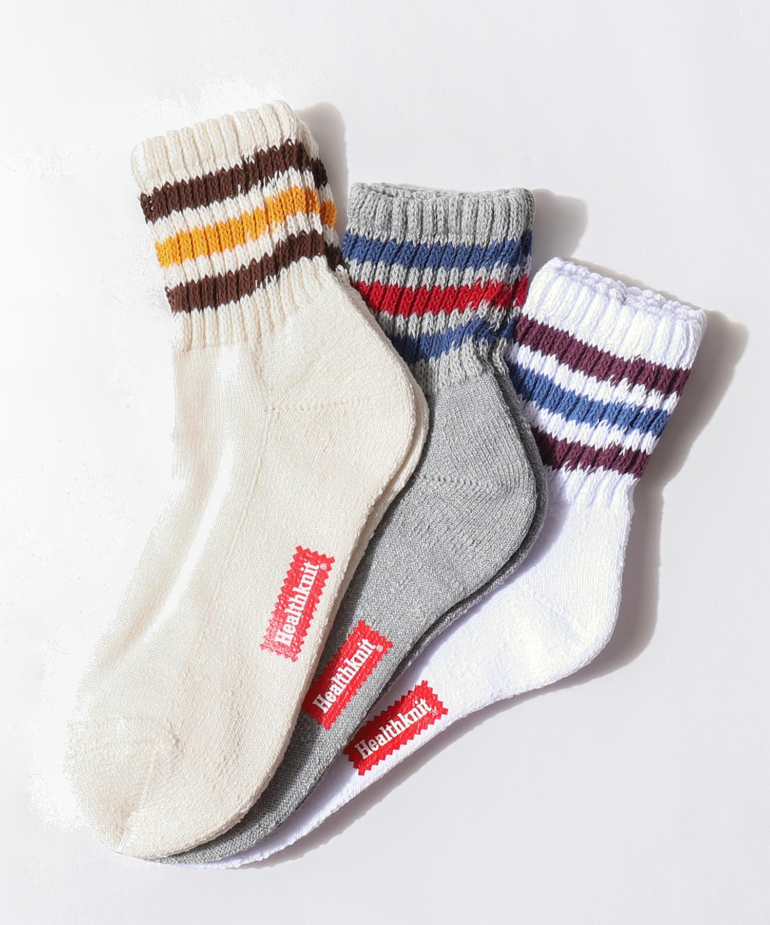Healthknit ソックス メンズ 靴下 3P 3足セット ボーダー 総柄