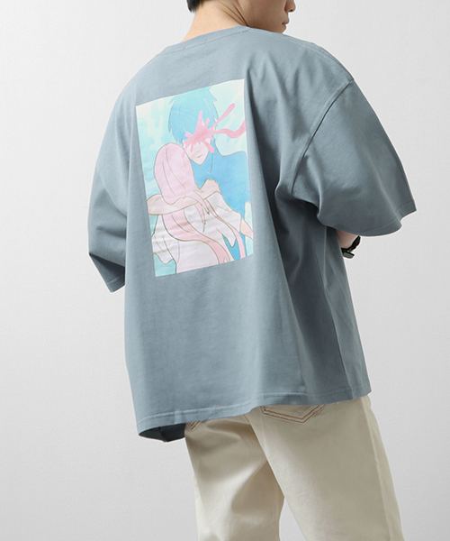 Tシャツ メンズ カットソー 半袖Tシャツ 半袖 ビッグシルエット バックプリント イラストプリント オーバーサイズ (21002-11yz)｜zip｜02