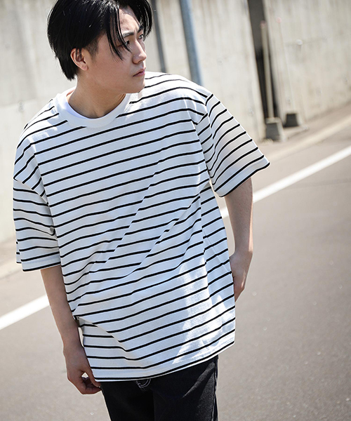 Tシャツ メンズ ボーダー 半袖 シンプル インナー マルチボーダー 綿100% ファッション (22015-11gz)＃