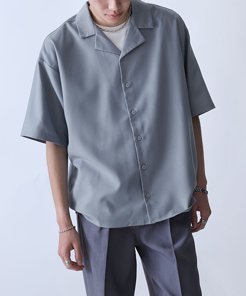 シャツ メンズ カジュアルシャツ 半袖 オープンカラー 開襟シャツ ルーズシルエット 無地 ユニセックス (22302)｜zip｜02