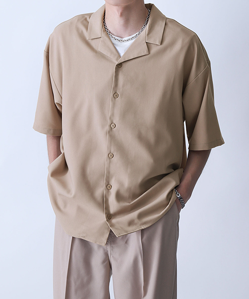 シャツ メンズ カジュアルシャツ 半袖 オープンカラー 開襟シャツ ルーズシルエット 無地 ユニセックス (22302)｜zip｜04