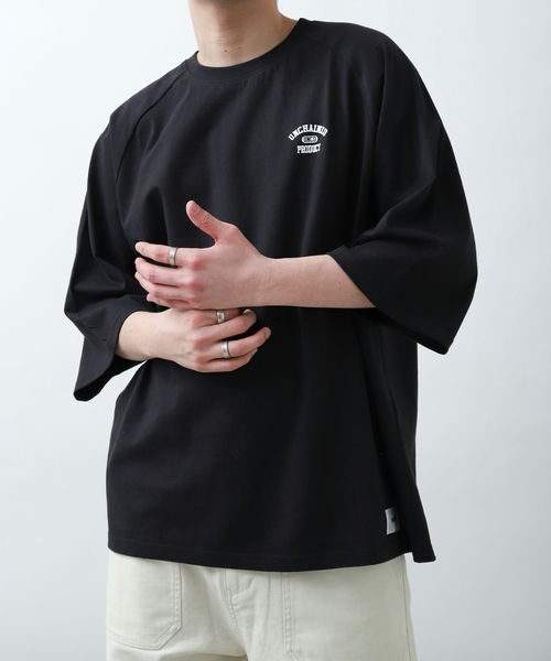 Tシャツ メンズ カットソー 7分袖 ワンポイント ロゴプリント クルー