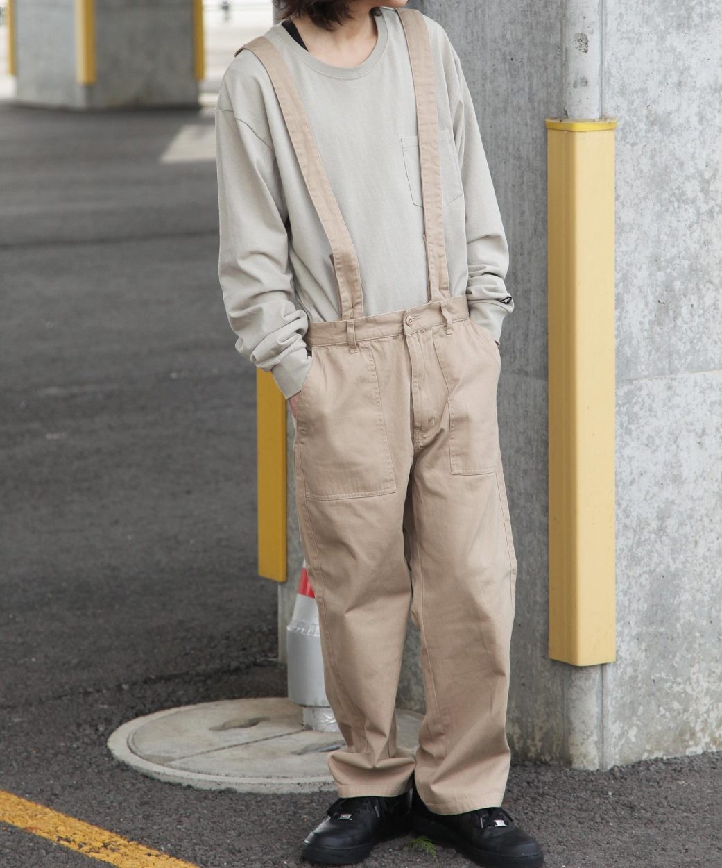 ワークパンツ メンズ ベイカーパンツ ワイドパンツ サスペンダー付き 