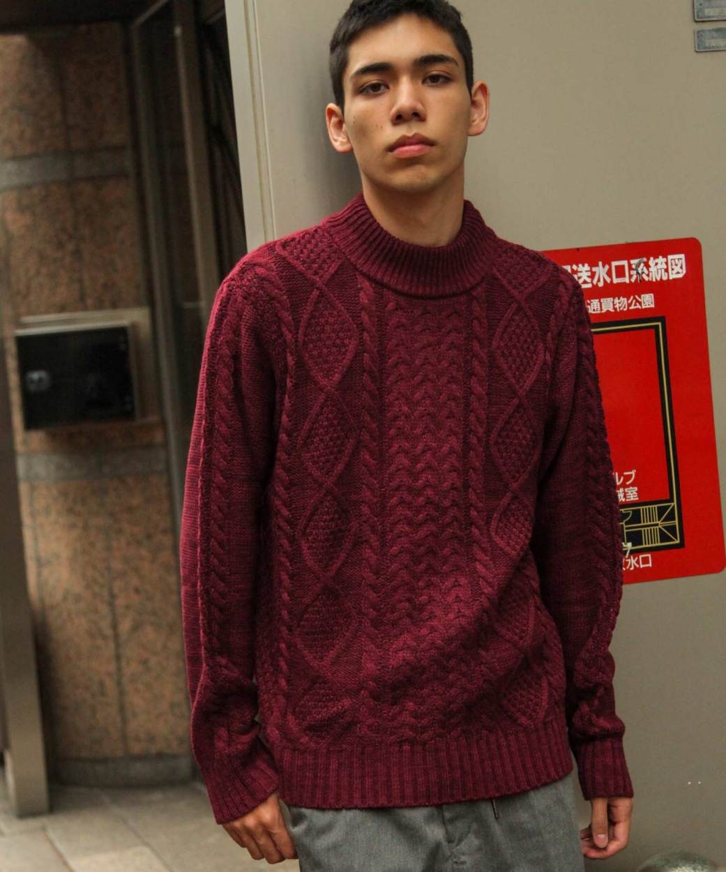 セーター メンズ ニット ケーブルニット モックネック ハイネック 長袖 無地 ユニセックス ZIP FIVE (blz-1902)