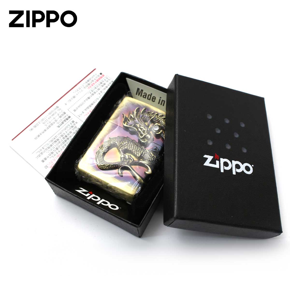 ZIPPO Zippo ジッポライター ドラゴン 龍 2面連続メタル 真鍮古