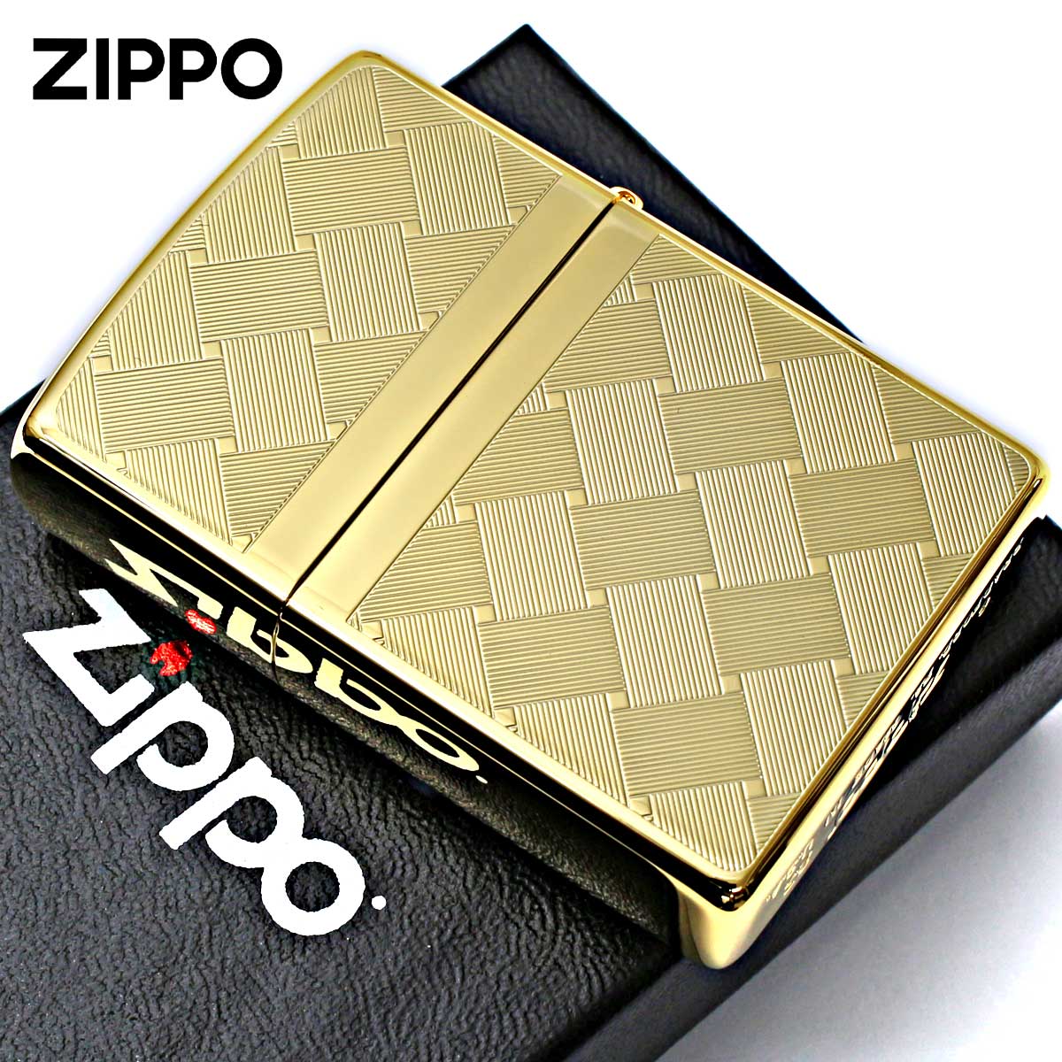 Zippo ジッポライター 網目模様 両面加工 つむぎ ゴールド
