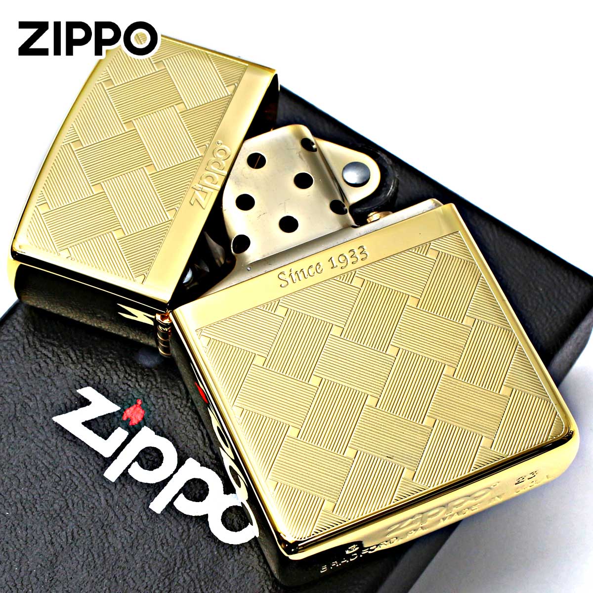 Zippo ジッポライター 網目模様 両面加工 つむぎ ゴールド