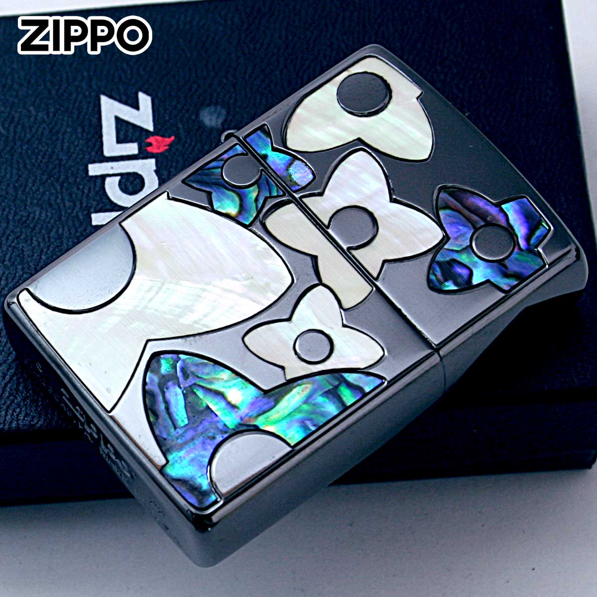 Zippo ジッポライター シェル 貝  フラワー 花 ブラック Shell Flower BK 1201S836 高級の画像