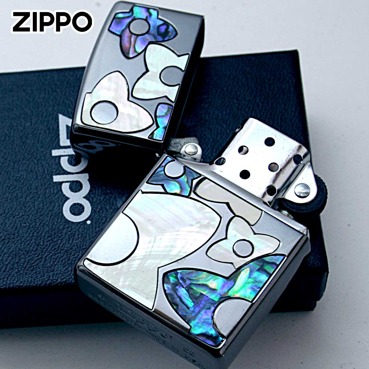 Zippo ジッポライター シェル 貝  フラワー 花 ブラック Shell Flower BK 1201S836 高級の画像
