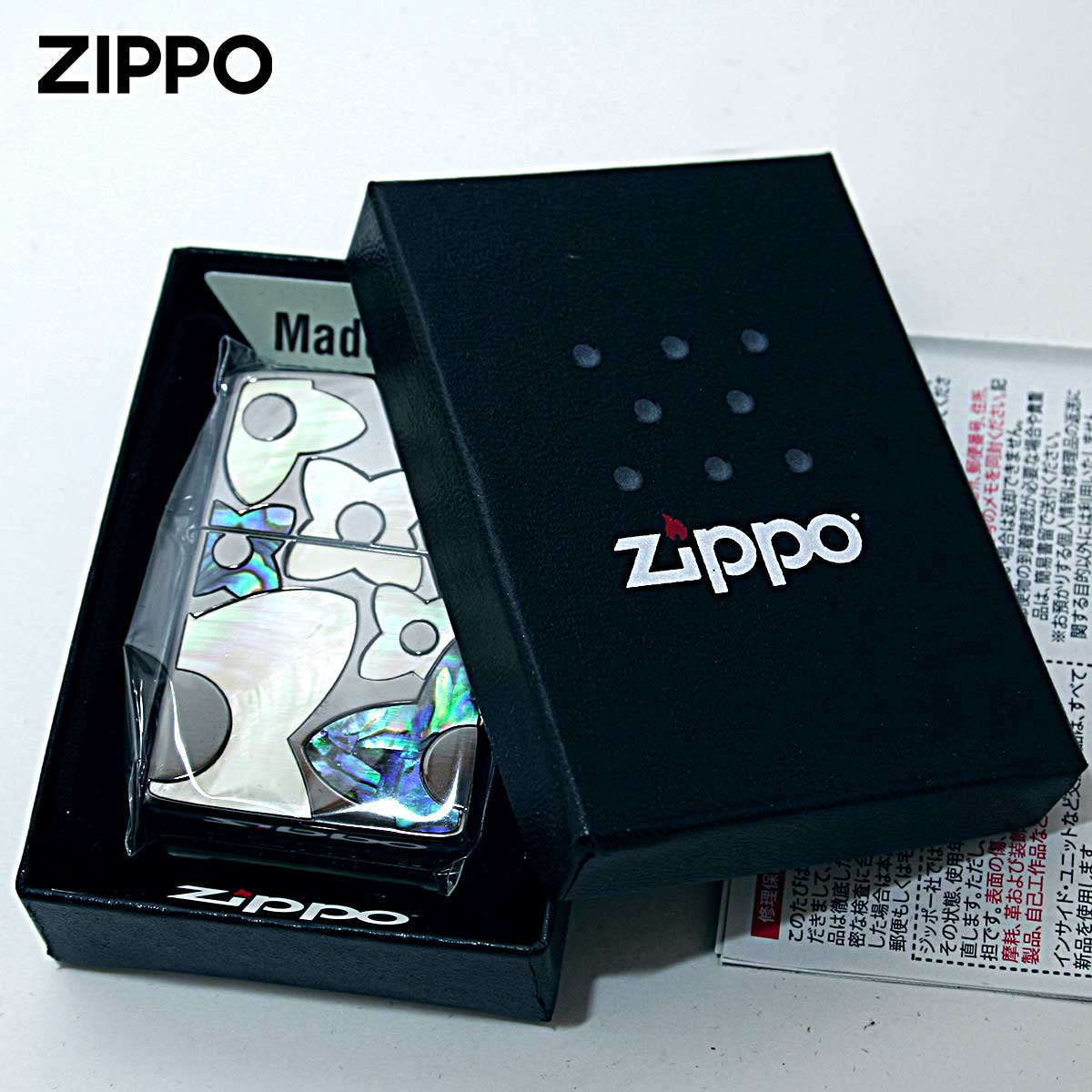 Zippo ジッポライター シェル 貝  フラワー 花 ブラック Shell Flower BK 1201S836 高級の画像