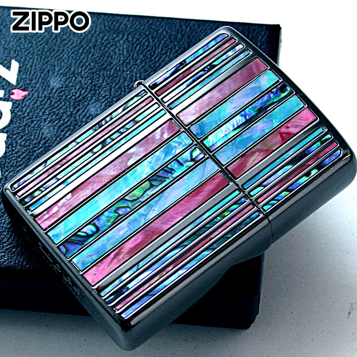 Zippo ジッポライター シェル 貝  ストライプ ブラック SHELL STRIPE BK 1201S832 高級の画像