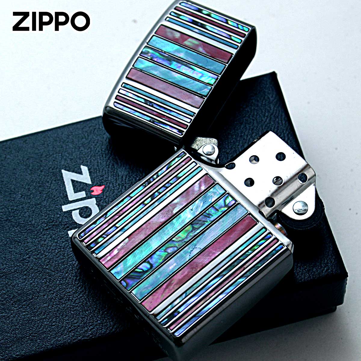 Zippo ジッポライター シェル 貝  ストライプ ブラック SHELL STRIPE BK 1201S832 高級の画像