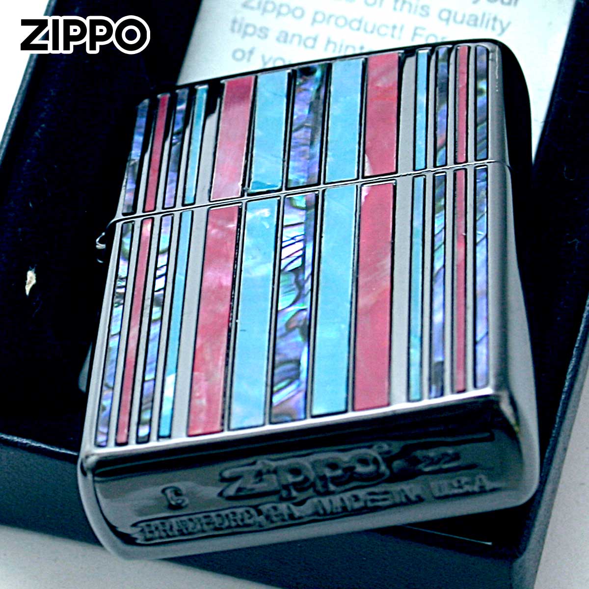 Zippo ジッポライター シェル 貝  ストライプ ブラック SHELL STRIPE BK 1201S832 高級の画像