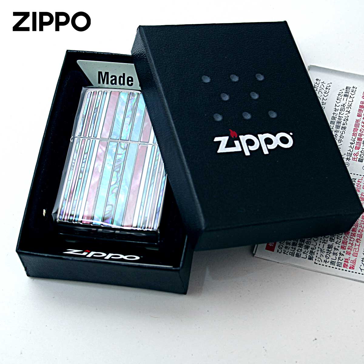 Zippo ジッポライター シェル 貝  ストライプ ブラック SHELL STRIPE BK 1201S832 高級の画像