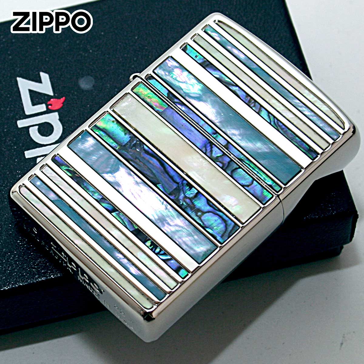 Zippo ジッポライター シェル 貝  ボーダー シルバー SHELL BORDER SV 1201S833 高級の画像