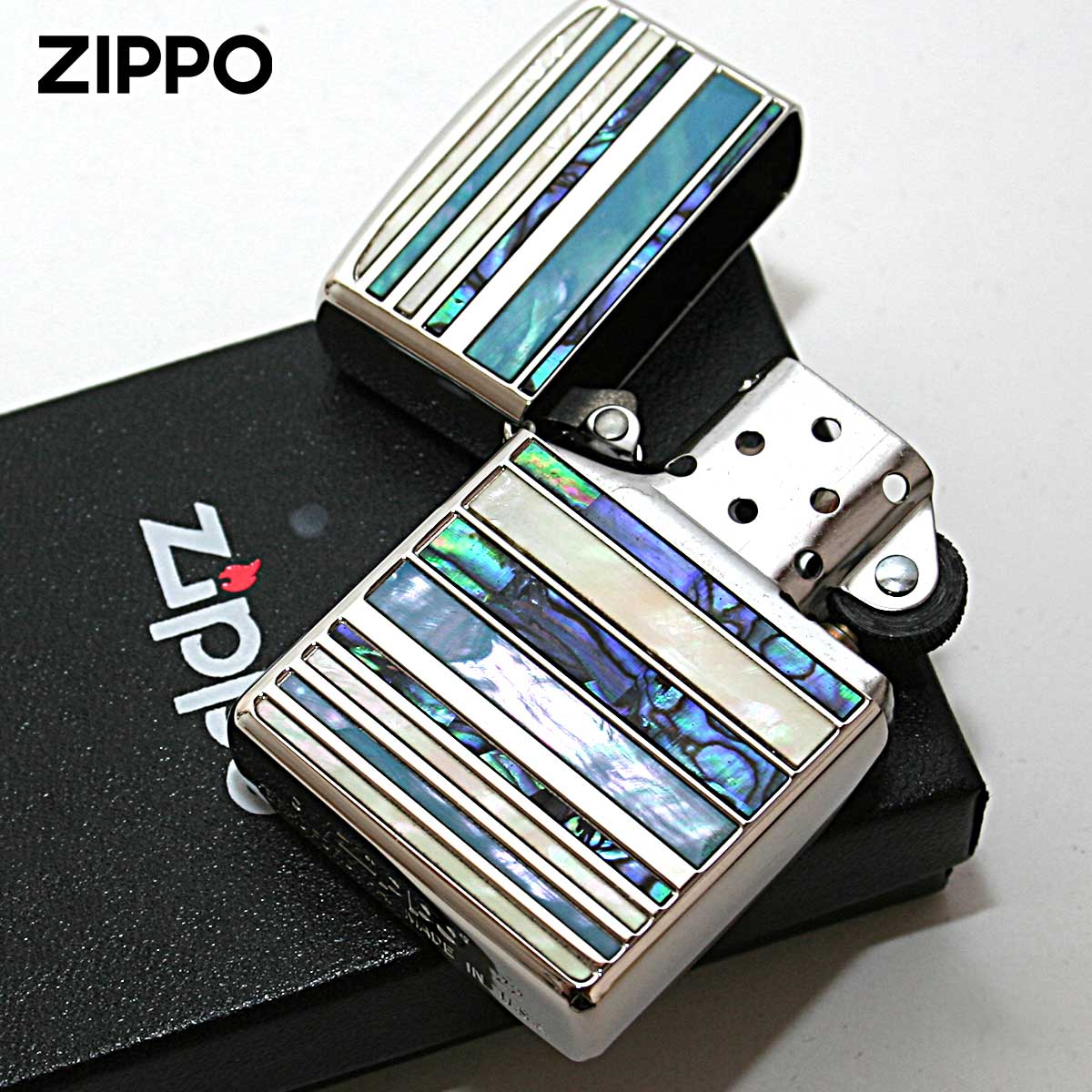 Zippo ジッポライター シェル 貝  ボーダー シルバー SHELL BORDER SV 1201S833 高級の画像