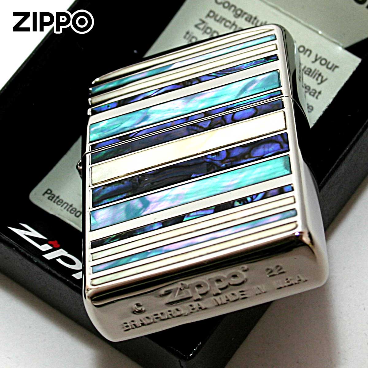 Zippo ジッポライター シェル 貝  ボーダー シルバー SHELL BORDER SV 1201S833 高級の画像
