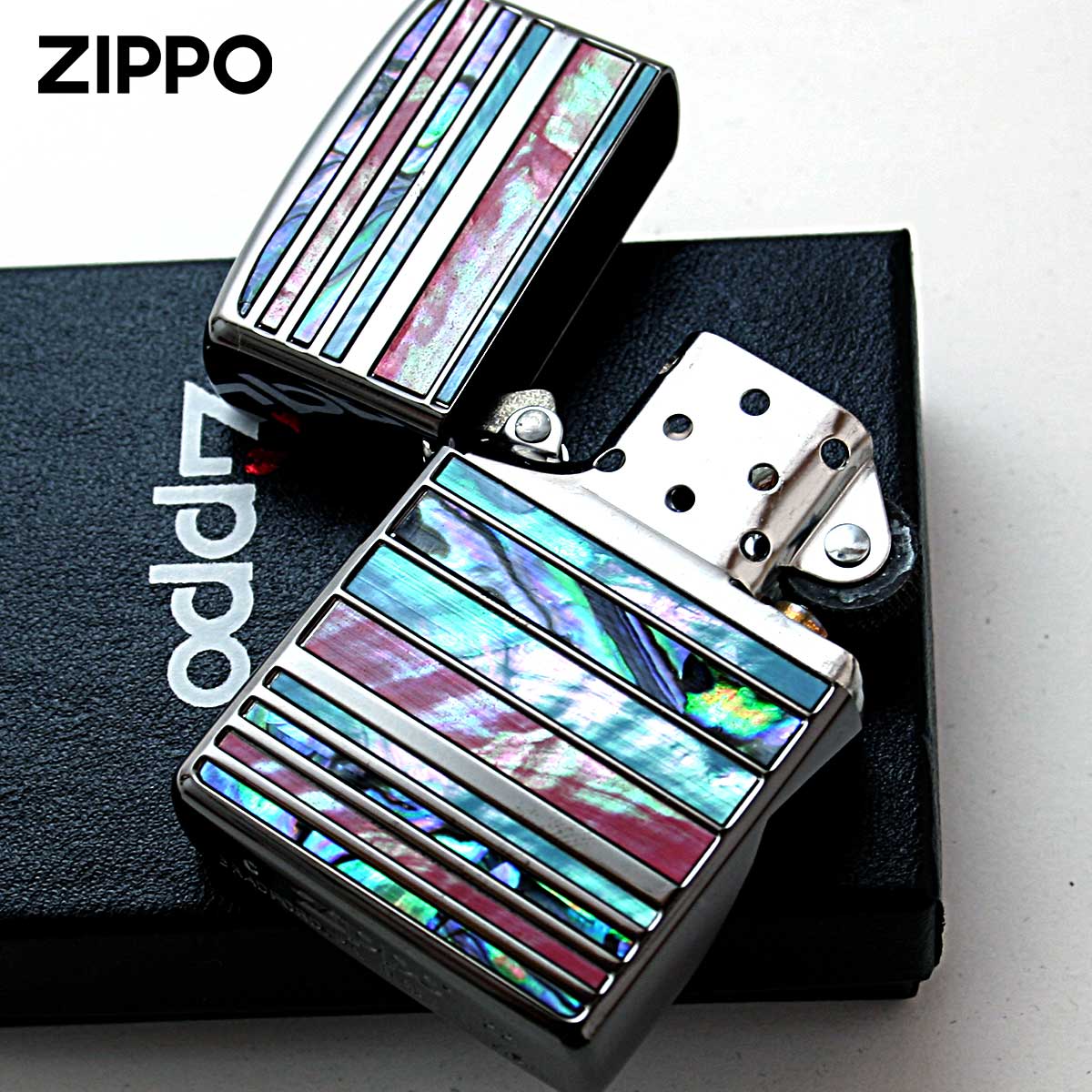【★安心の定価販売★】 ZIPPO Zippo ジッポライター シェル 貝 ボーダー ブラック SHELL その他