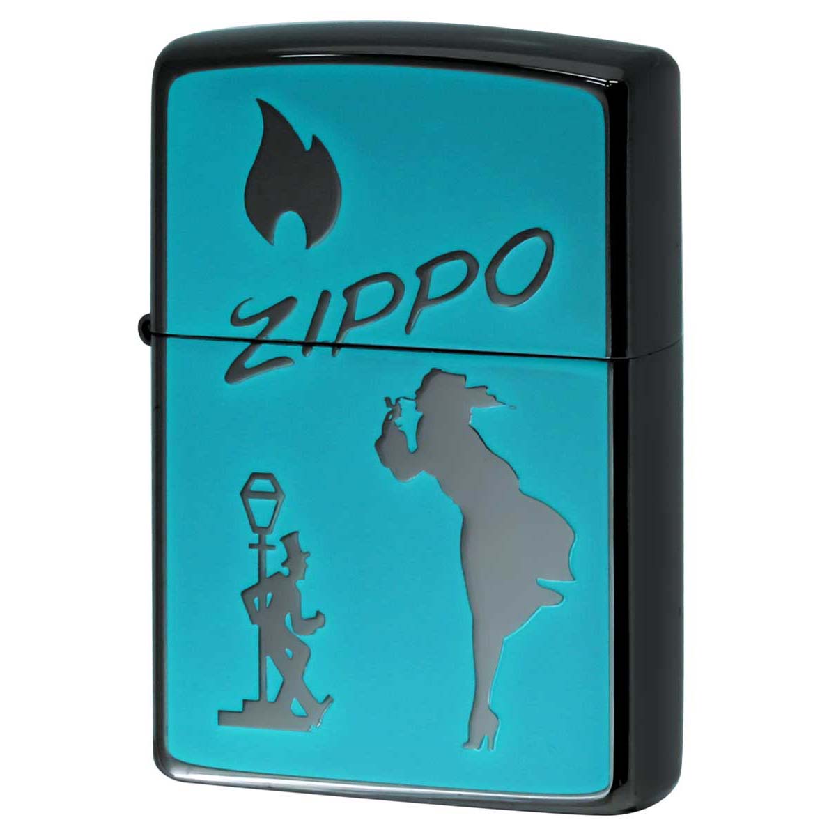 Zippo ジッポライター ウインディ ドランク 炎 アイコンフレーム クラッシックロゴ ブラック ターコイズ BK TBL 1201S853 メール便可
