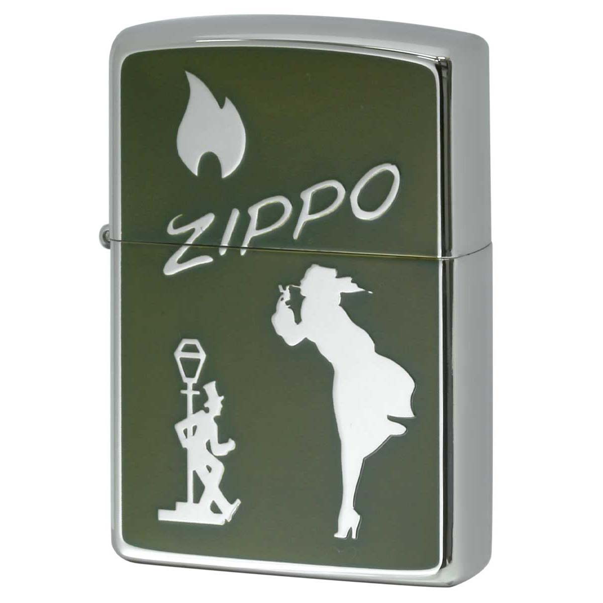 Zippo ジッポライター ウインディ ドランク 炎 アイコンフレーム クラッシックロゴ シルバー カーキ SV KH 1201S854 メール便可