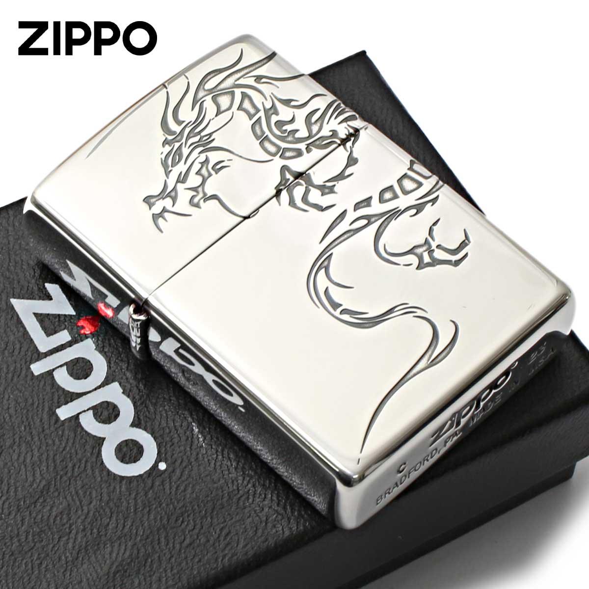 Zippo ジッポライター 龍 ドラゴン 2面連続加工 銀メッキ いぶし仕上げ Tiger \u0026 Dragon 2SI-DR2_2