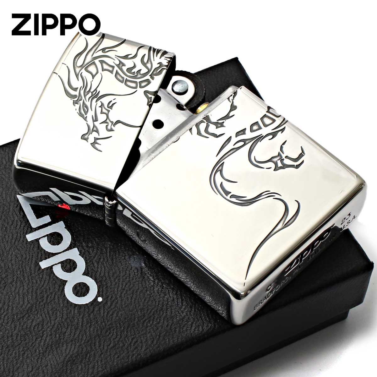 Zippo ジッポライター 龍 ドラゴン 2面連続加工 銀メッキ いぶし仕上げ Tiger \u0026 Dragon 2SI-DR2_4