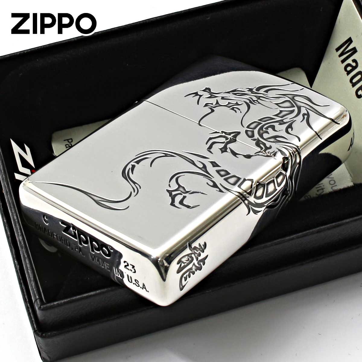 Zippo ジッポライター 龍 ドラゴン 2面連続加工 銀メッキ いぶし仕上げ Tiger \u0026 Dragon 2SI-DR2_5