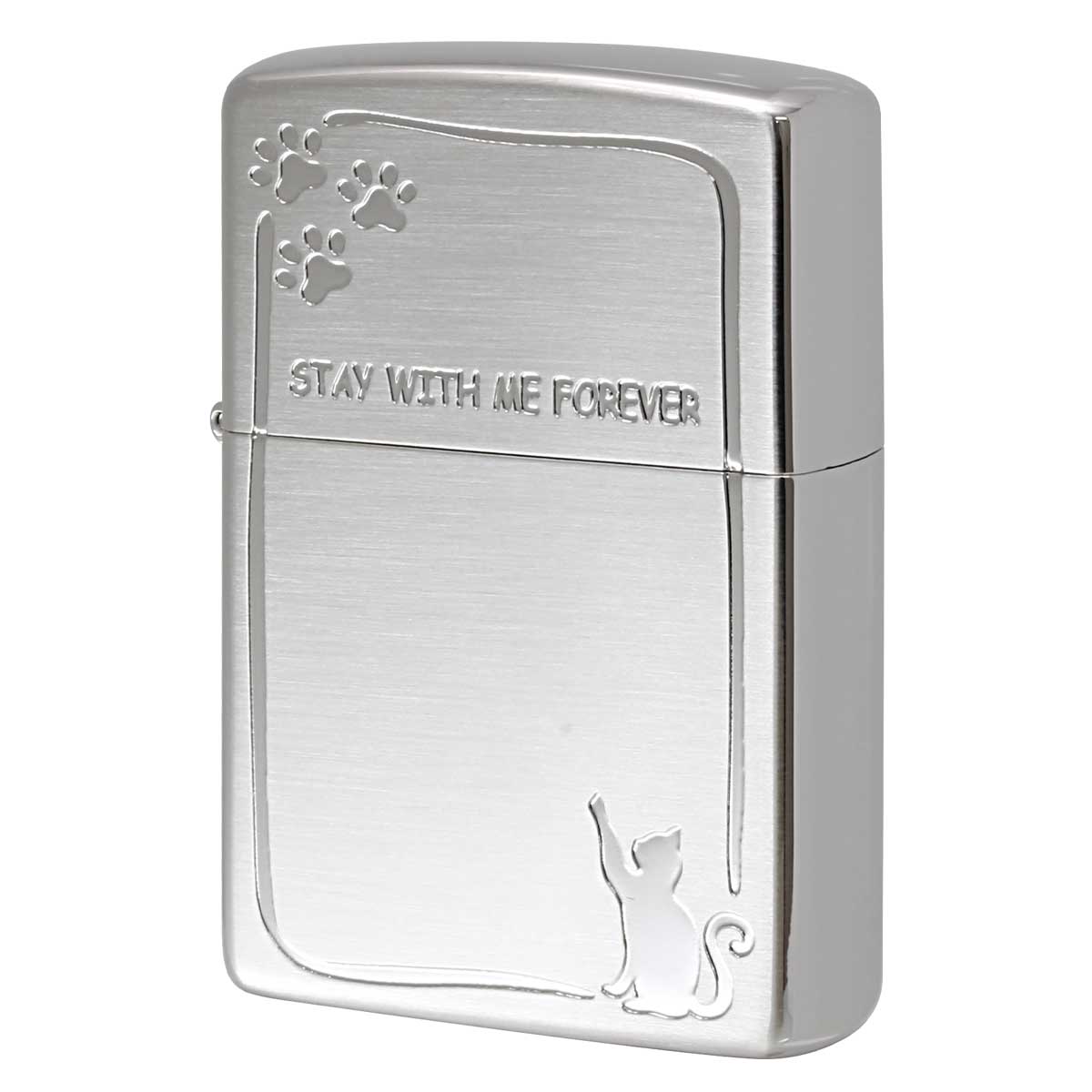 Zippo ジッポライター ネコ 猫 足跡 STAY WITH ME FOREVER いつまでも一緒にいて シルバー 2SS-CATSTAY