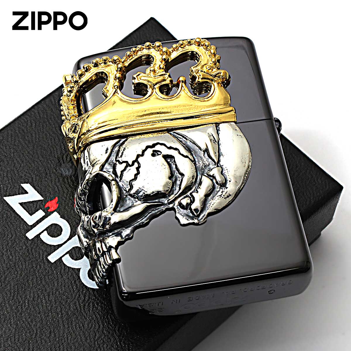 スカル　髑髏　クラウン　zippo  3面メタル加工　オイルライター スカル（ZIPPO） Zippo ジッポライター スカル ドクロ 骸骨