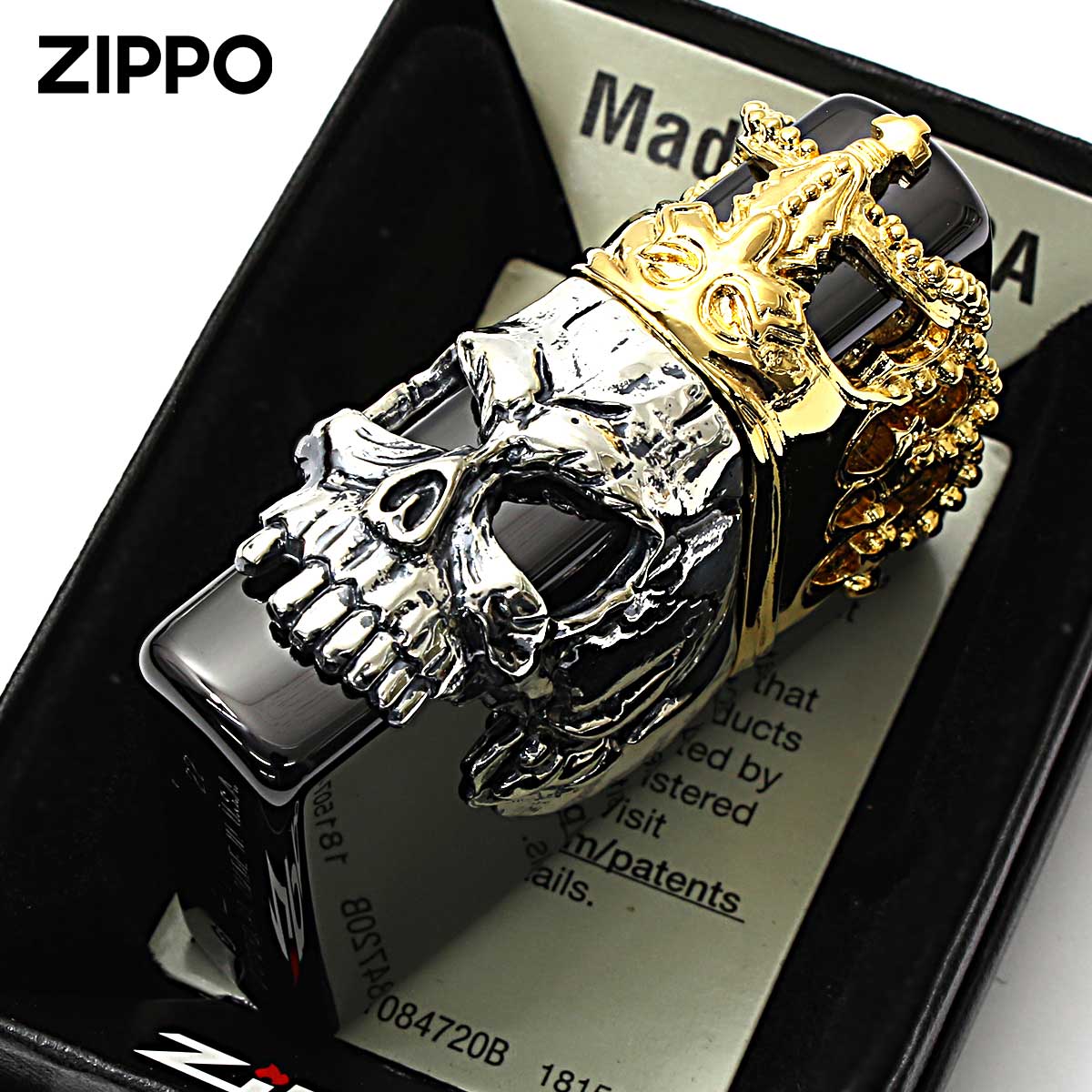 スカル　髑髏　クラウン　zippo  3面メタル加工　オイルライター スカル（ZIPPO） Zippo ジッポライター スカル ドクロ 骸骨