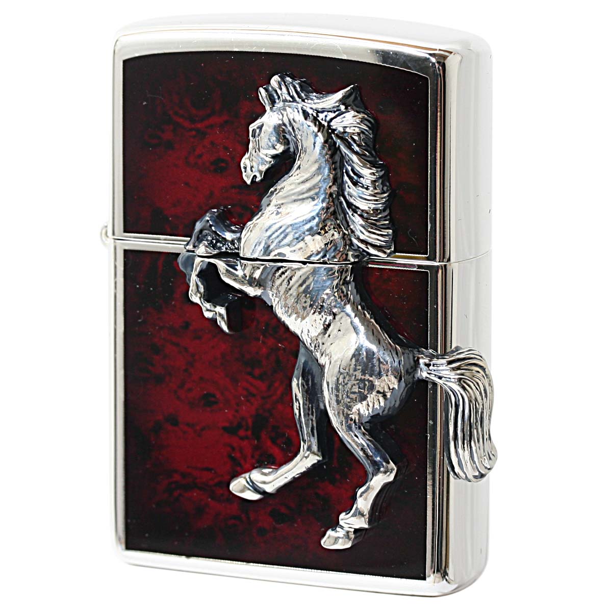 Zippo ジッポライター 馬 ホース 2面連続メタル ウイニング ウィニー レッドマーブル ディープレッド